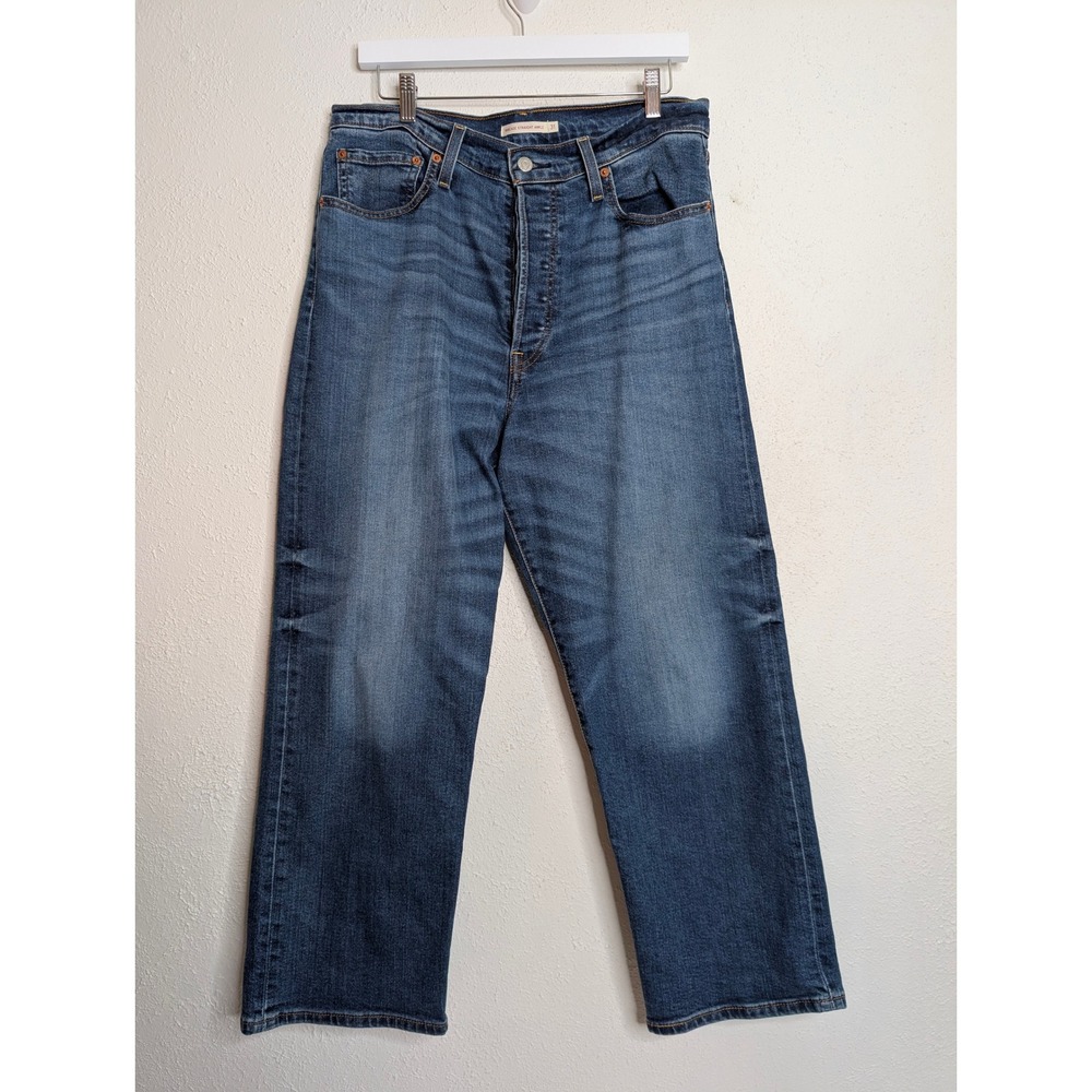 Levi's Women Ribcage Straight Ankle Jeans 31 Blue High Rise Button Fly Denim